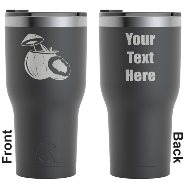 Custom Coconut and Leaves RTIC Tumbler - Black - Engraved Front & Back (Personalized)