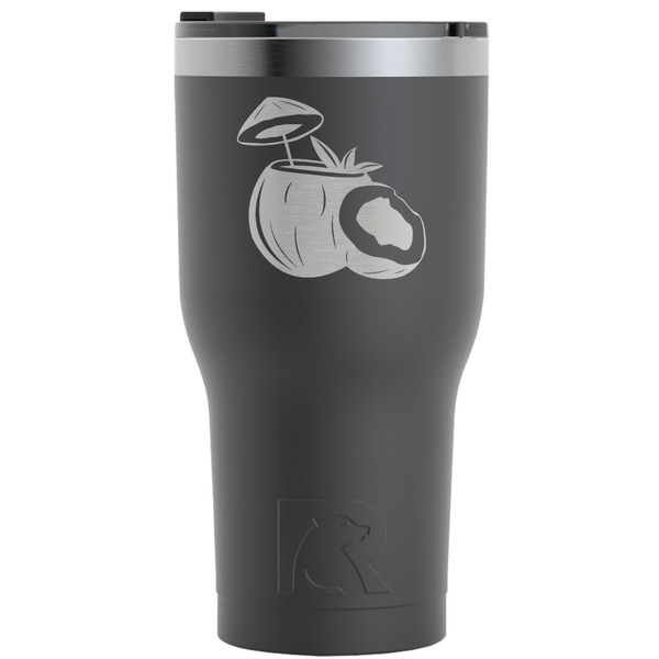 Custom Coconut and Leaves RTIC Tumbler - Black - Engraved Front