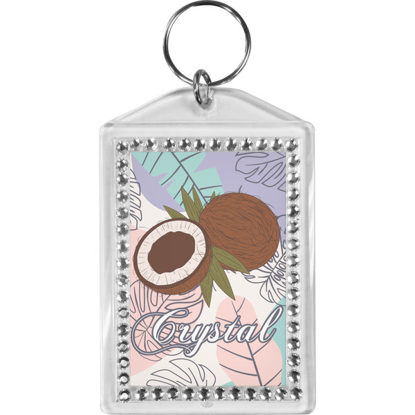 Custom Coconut and Leaves Bling Keychain w/ Name or Text