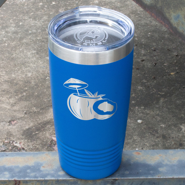 Coconut and Leaves Blue Polar Camel Tumbler - 20oz - Angled
