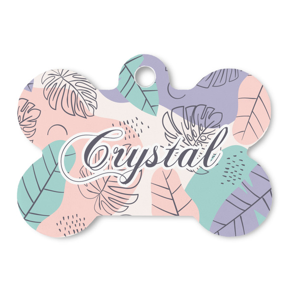 Custom Coconut and Leaves Bone Shaped Dog ID Tag (Personalized)