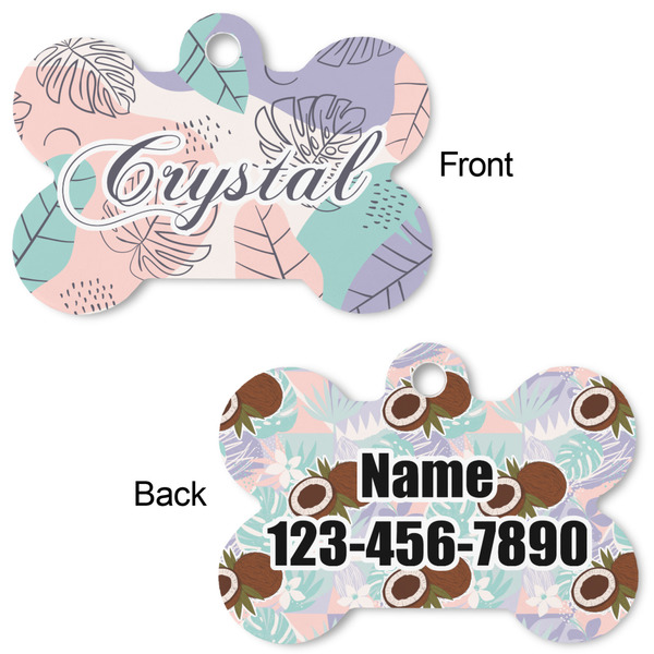 Coconut and Leaves Bone Shaped Dog Tag - Front & Back