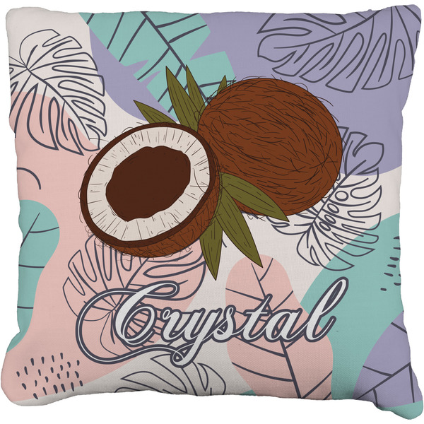 Custom Coconut and Leaves Faux-Linen Throw Pillow 16" w/ Name or Text