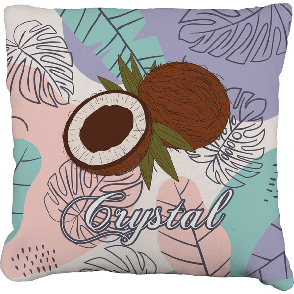 Custom Coconut and Leaves Faux-Linen Throw Pillow 20" w/ Name or Text