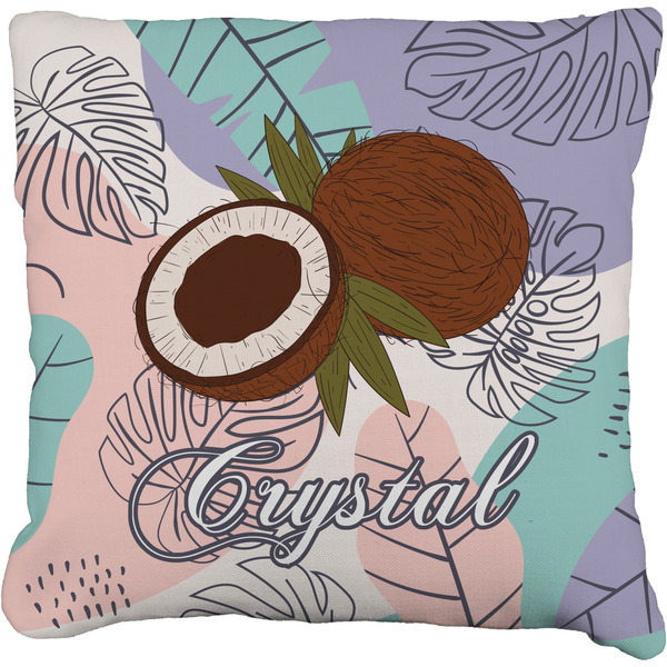 Custom Coconut and Leaves Faux-Linen Throw Pillow 26" w/ Name or Text
