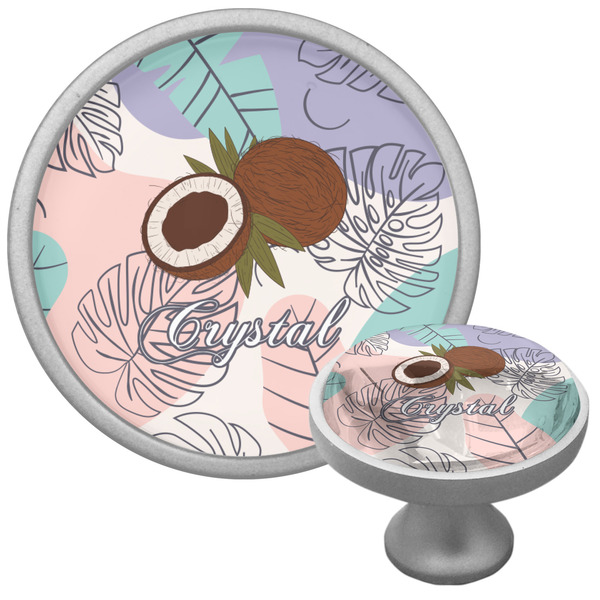 Custom Coconut and Leaves Cabinet Knob (Silver) (Personalized)