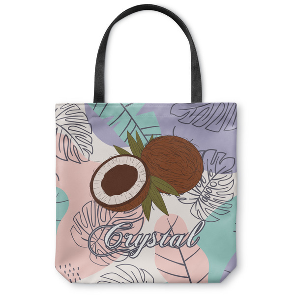 Custom Coconut and Leaves Canvas Tote Bag - Medium - 16"x16" w/ Name or Text