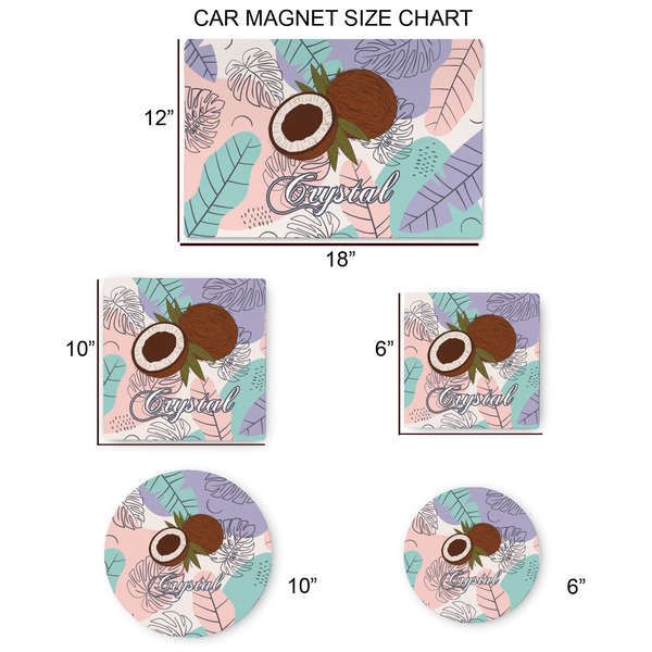 Coconut and Leaves Car Magnets - SIZE CHART