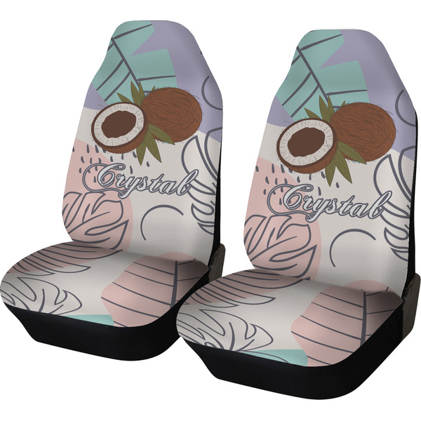 Custom Coconut and Leaves Car Seat Covers (Set of Two) w/ Name or Text