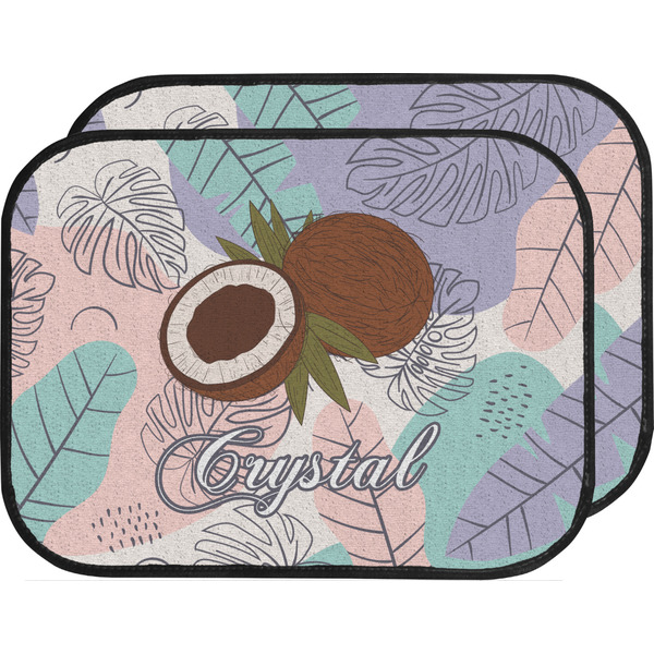 Custom Coconut and Leaves Car Floor Mats (Back Seat) w/ Name or Text