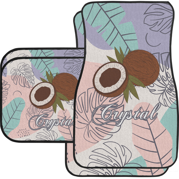 Custom Coconut and Leaves Car Floor Mats Set - 2 Front & 2 Back w/ Name or Text