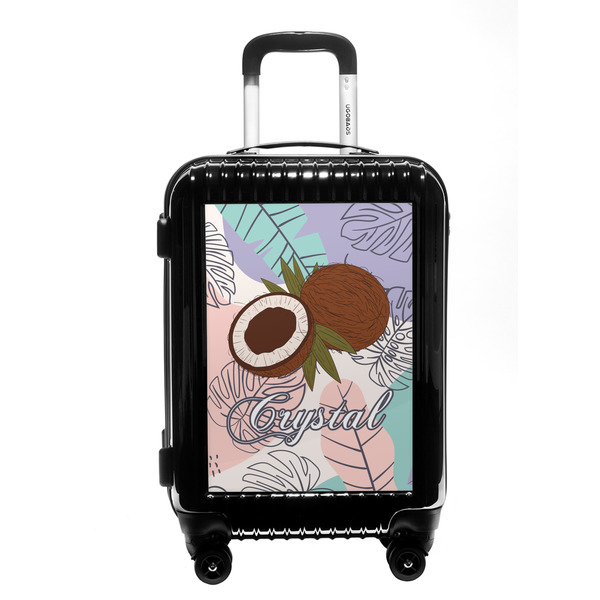 Custom Coconut and Leaves Carry On Hard Shell Suitcase w/ Name or Text