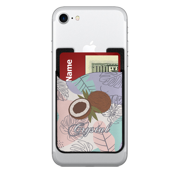 Custom Coconut and Leaves 2-in-1 Cell Phone Credit Card Holder & Screen Cleaner w/ Name or Text
