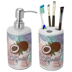 Coconut and Leaves Ceramic Bathroom Accessories Set (Personalized)