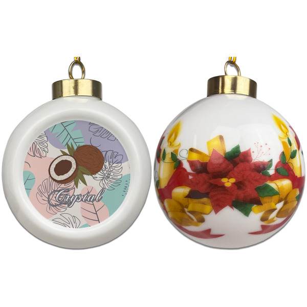 Coconut and Leaves Ceramic Christmas Ornament - Poinsettias (APPROVAL)