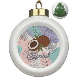 Coconut and Leaves Ceramic Ball Ornament - Christmas Tree (Personalized)