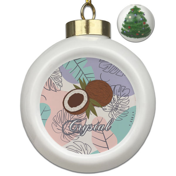 Custom Coconut and Leaves Ceramic Ball Ornament - Christmas Tree (Personalized)