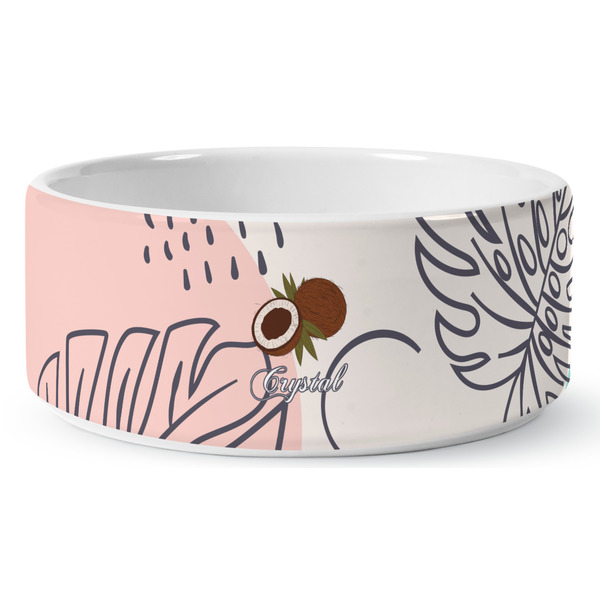 Coconut and Leaves Ceramic Dog Bowl - Medium - Front