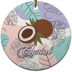 Coconut and Leaves Round Ceramic Ornament w/ Name or Text