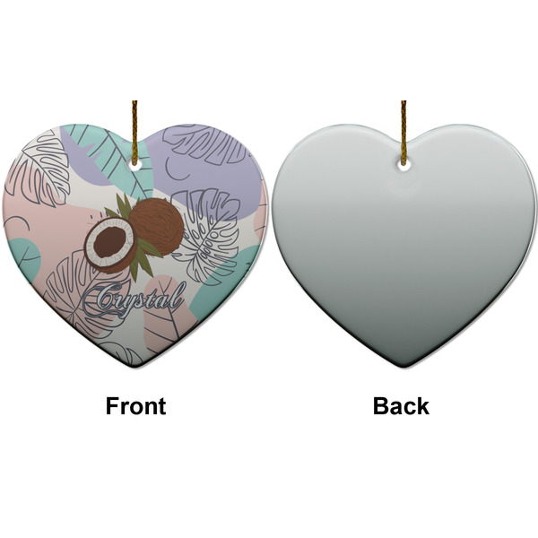 Coconut and Leaves Ceramic Flat Ornament - Heart Front & Back (APPROVAL)