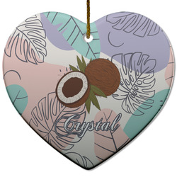 Coconut and Leaves Heart Ceramic Ornament w/ Name or Text