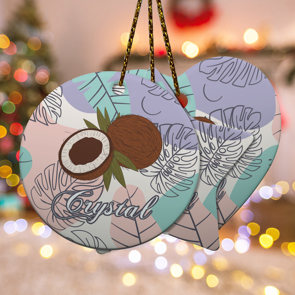 Custom Coconut and Leaves Ceramic Ornament w/ Name or Text