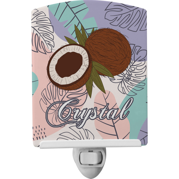Custom Coconut and Leaves Ceramic Night Light w/ Name or Text