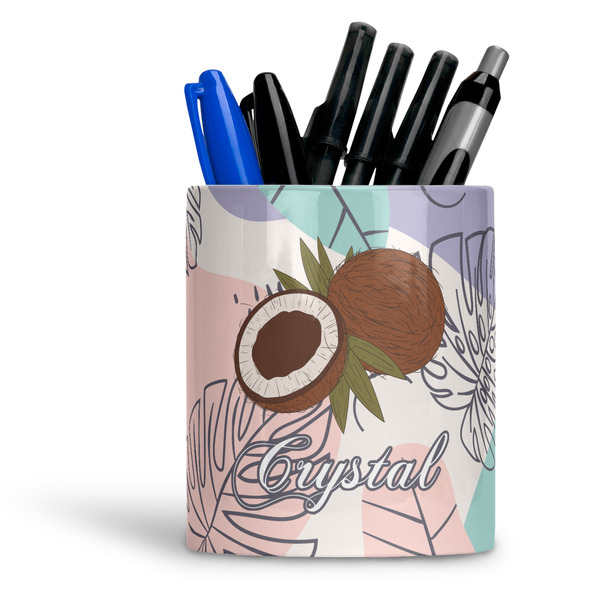 Custom Coconut and Leaves Ceramic Pen Holder