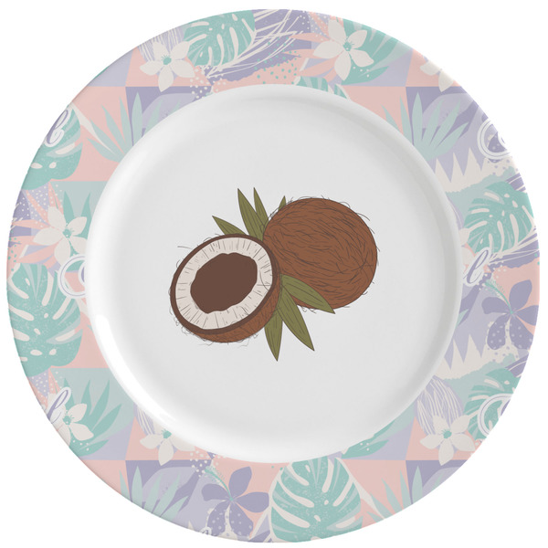 Custom Coconut and Leaves Ceramic Dinner Plates (Set of 4) (Personalized)