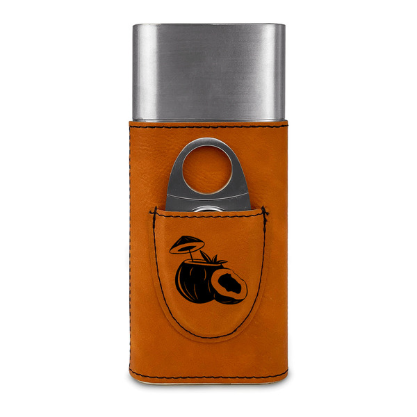 Coconut and Leaves Cigar Case with Cutter - FRONT
