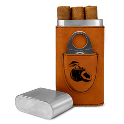 Coconut and Leaves Cigar Case with Cutter - Rawhide - Double Sided