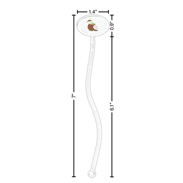 Coconut and Leaves Clear Plastic 7" Stir Stick - Oval - Dimensions