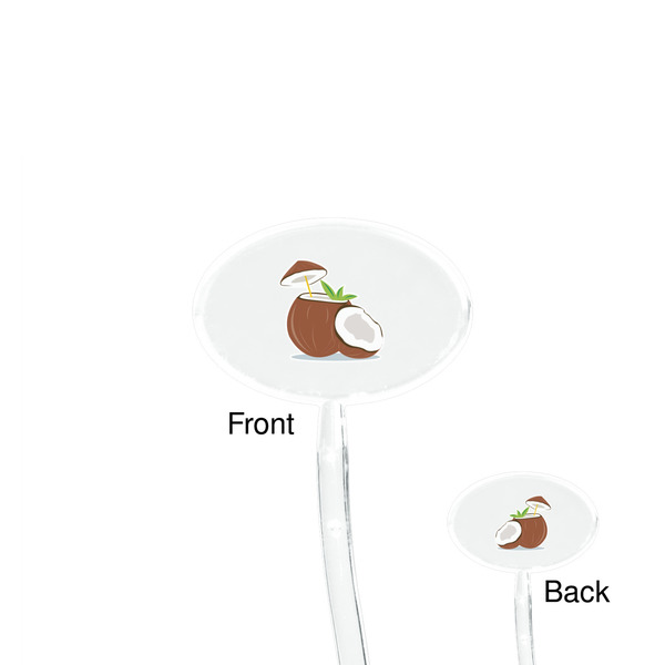 Coconut and Leaves Clear Plastic 7" Stir Stick - Oval - Front & Back