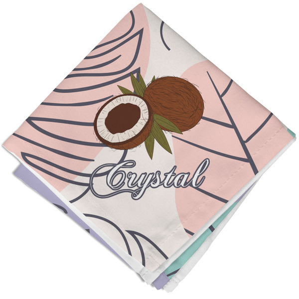 Custom Coconut and Leaves Cloth Cocktail Napkin - Single w/ Name or Text