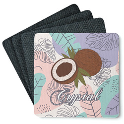 Coconut and Leaves Square Rubber Backed Coasters - Set of 4 w/ Name or Text