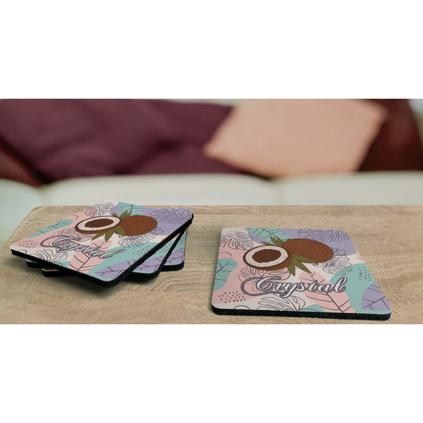 Coconut and Leaves Coaster Rubber Back - On Coffee Table