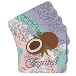 Coconut and Leaves Cork Coaster - Set of 4 w/ Name or Text