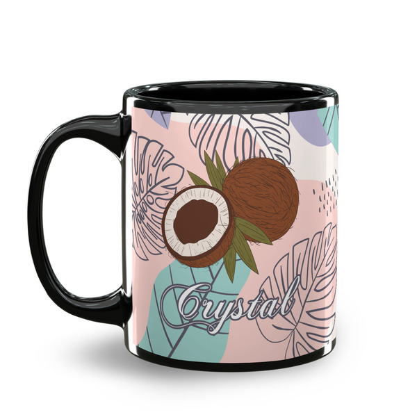 Coconut and Leaves Coffee Mug - 11 oz - Black