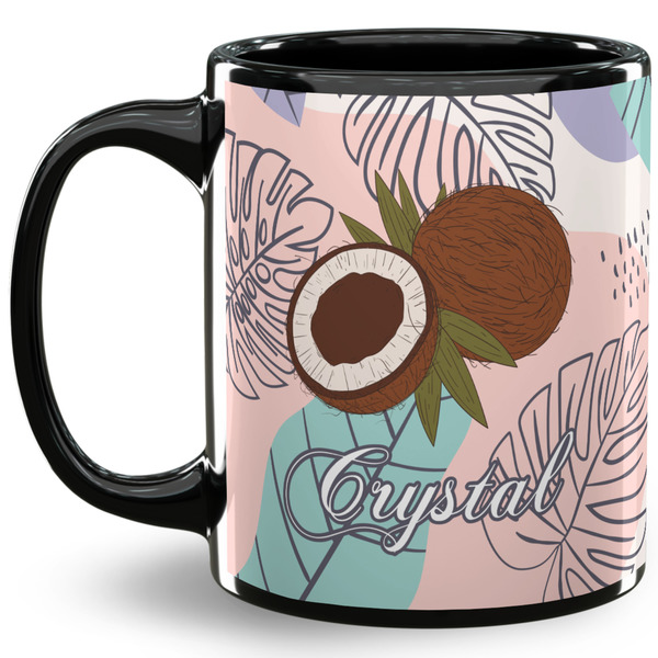 Custom Coconut and Leaves 11 Oz Coffee Mug - Black (Personalized)