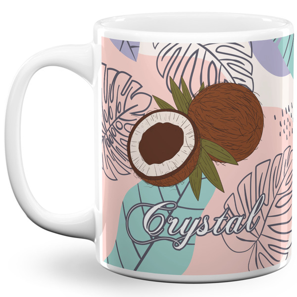 Custom Coconut and Leaves 11 Oz Coffee Mug - White (Personalized)