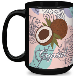 Coconut and Leaves 15 Oz Coffee Mug - Black (Personalized)