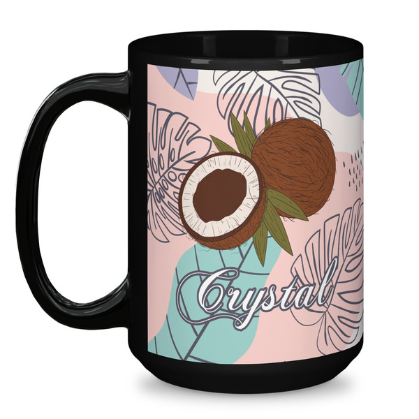 Coconut and Leaves Coffee Mug - 15 oz - Black
