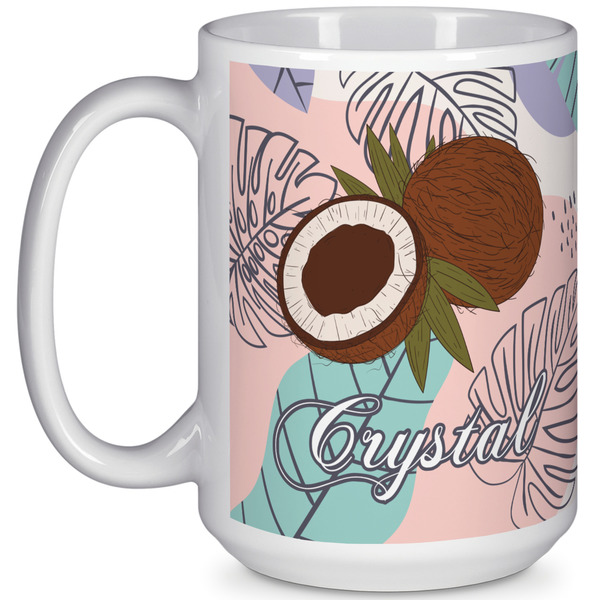 Custom Coconut and Leaves 15 Oz Coffee Mug - White (Personalized)