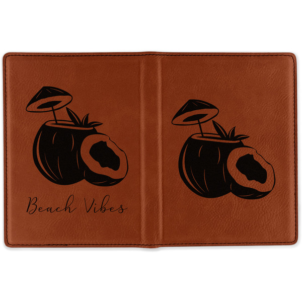 Coconut and Leaves Cognac Leather Passport Holder Outside Double Sided - Apvl