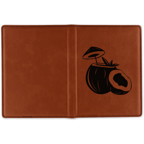 Coconut and Leaves Cognac Leather Passport Holder Outside Single Sided - Apvl
