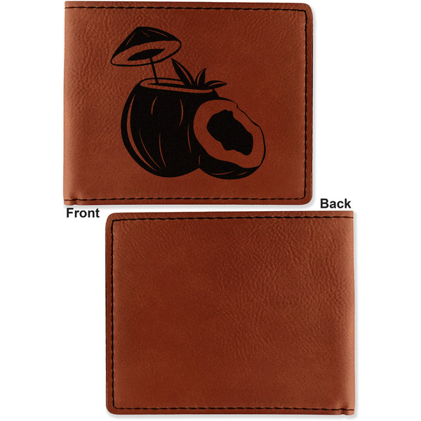 Coconut and Leaves Cognac Leatherette Bifold Wallets - Front and Back Single Sided - Apvl