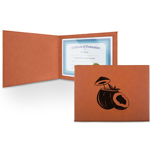 Custom Coconut and Leaves Leatherette Certificate Holder - Front