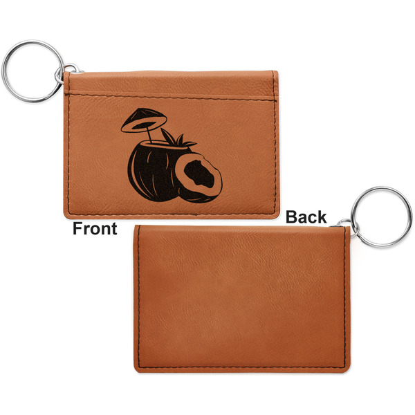 Coconut and Leaves Cognac Leatherette Keychain ID Holders - Front Apvl