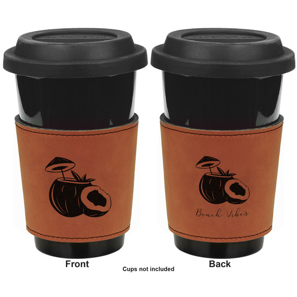 Coconut and Leaves Cognac Leatherette Mug Sleeve - Double Sided Apvl