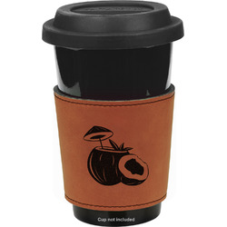 Coconut and Leaves Leatherette Cup Sleeve - Double Sided (Personalized)